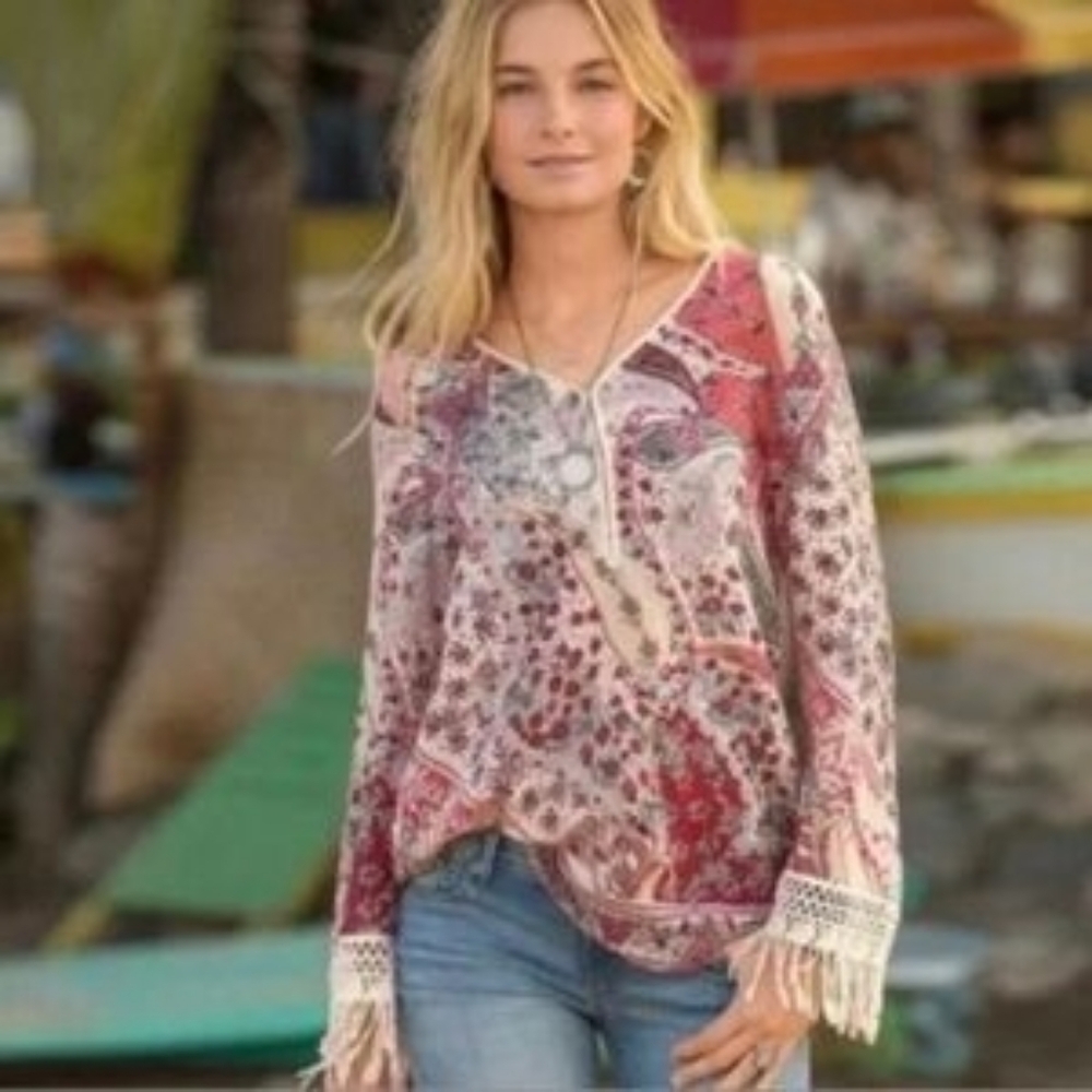 Sundance Red and Cream Boho Blouse